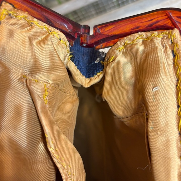 Vintage Sewing Tapestry Bag/Handbag with Bakelite Handle, Blue Floral. Clutch - Picture 7 of 16